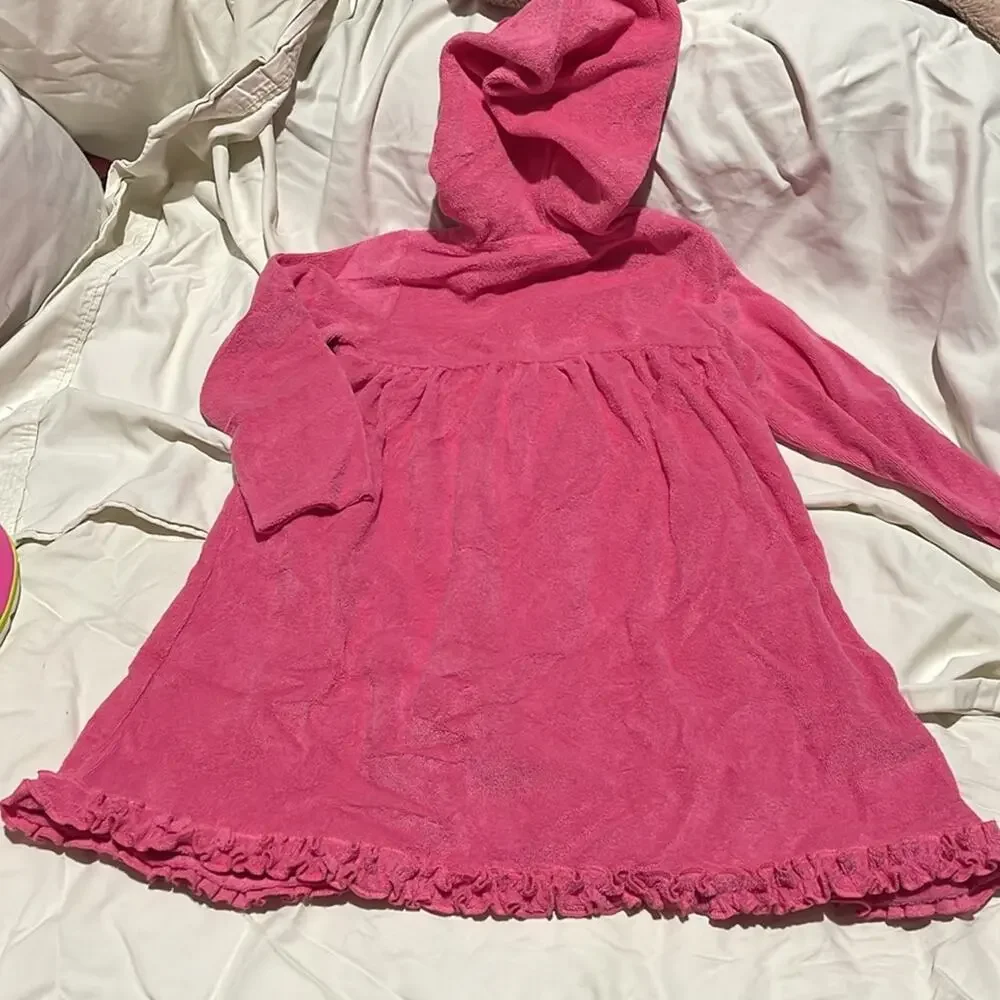 Gymboree 2t hot pink cotton polyester terry cloth hooded coverup euc snaps